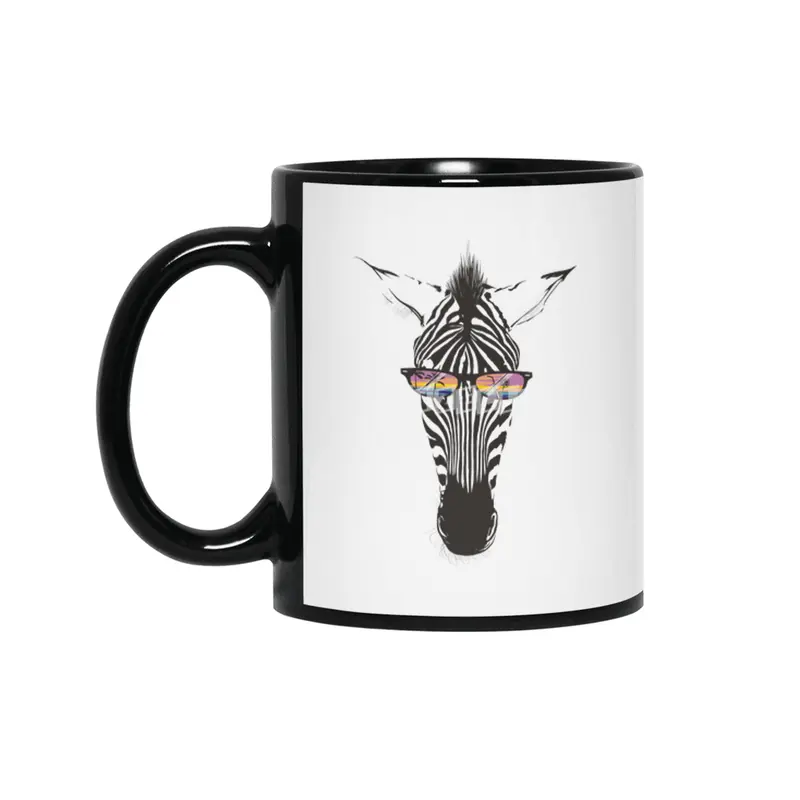 Summer zebra sunset palm trees tropical drink sunglasses Siyah Kupa