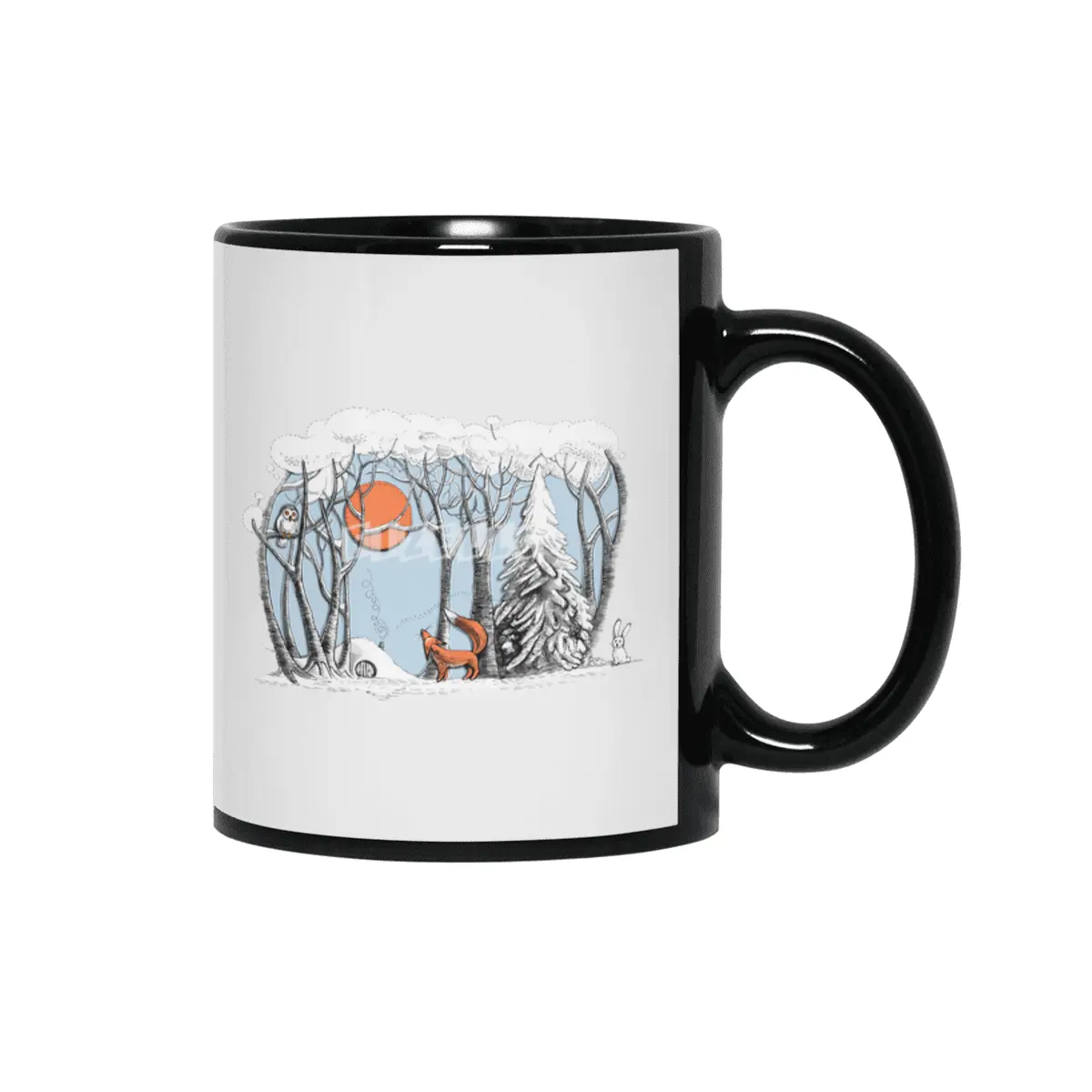 Winter landscape with fox and owl Siyah Kupa