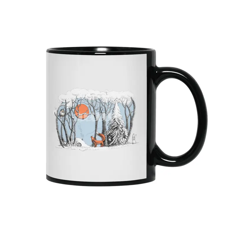 Winter landscape with fox and owl Siyah Kupa