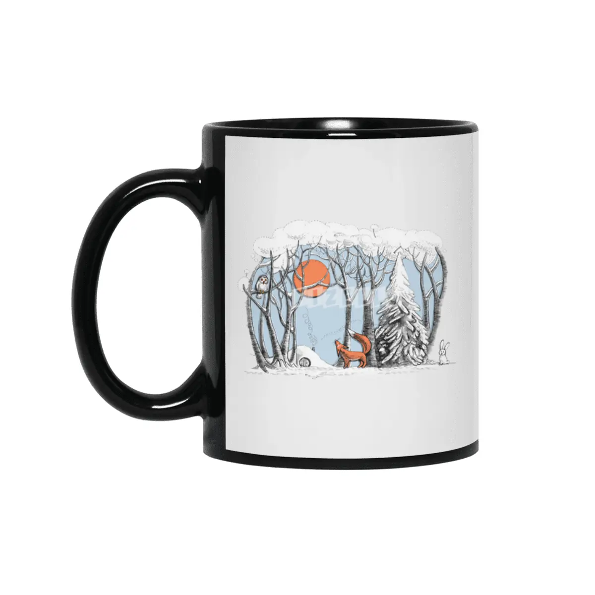 Winter landscape with fox and owl Siyah Kupa