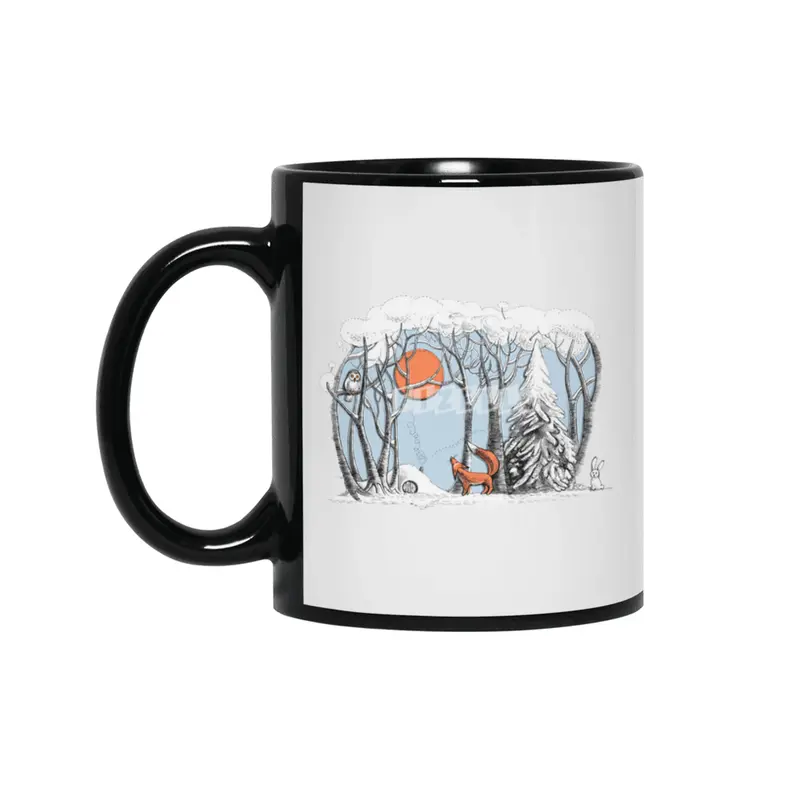 Winter landscape with fox and owl Siyah Kupa