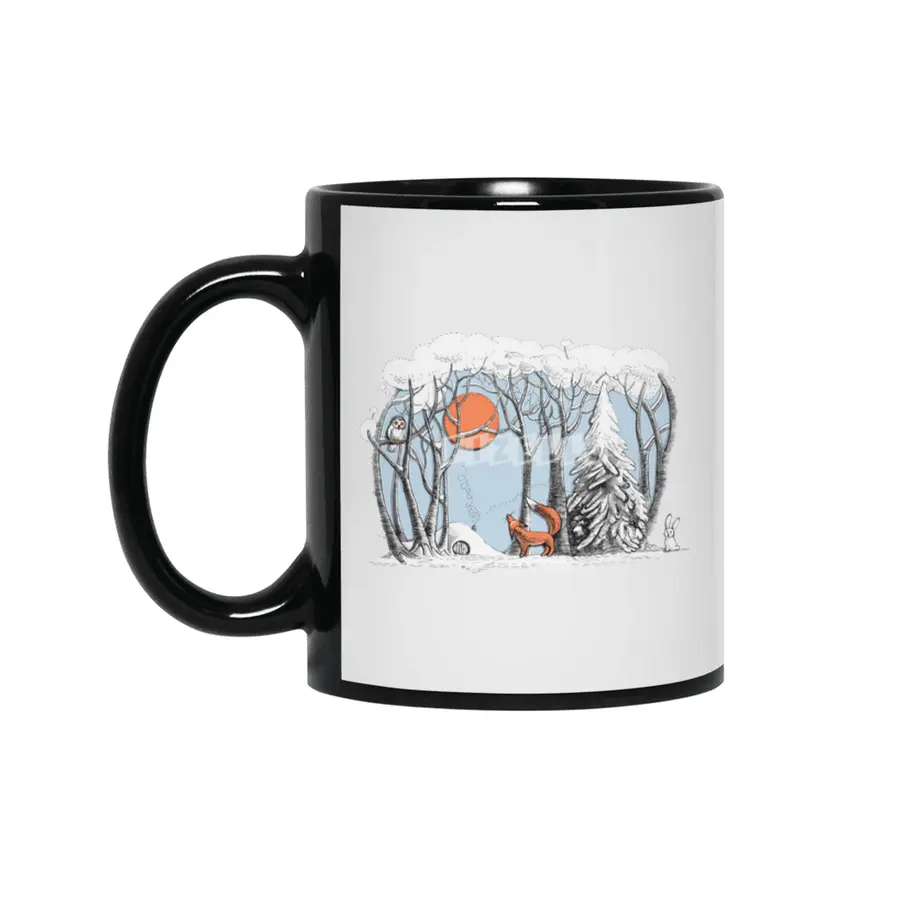 Winter landscape with fox and owl Siyah Kupa
