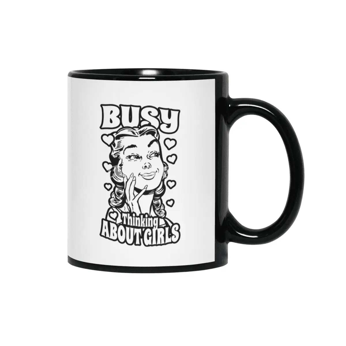 Busy Thinking About Girls Lesbian Vintage Pop Art LGBTQ Girl Siyah Kupa