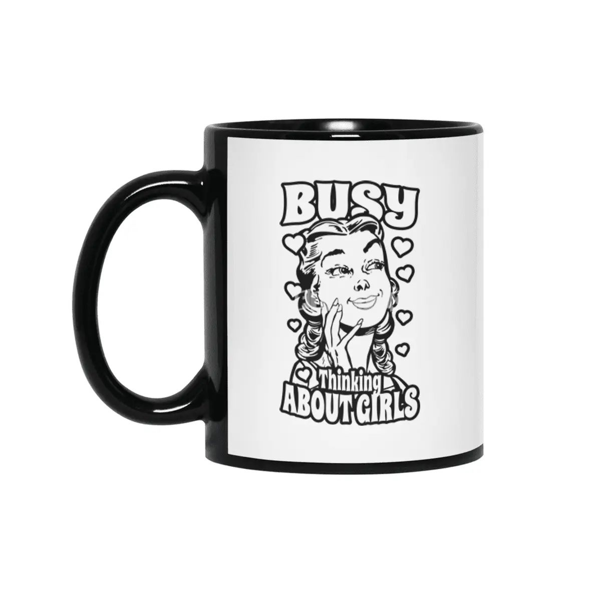 Busy Thinking About Girls Lesbian Vintage Pop Art LGBTQ Girl Siyah Kupa