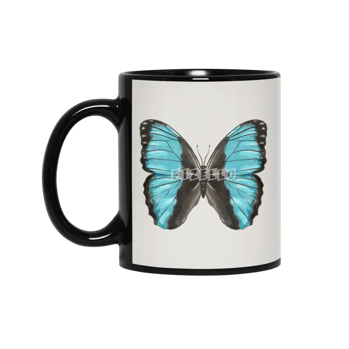 Blue Butterfly Insect Art Siyah Kupa