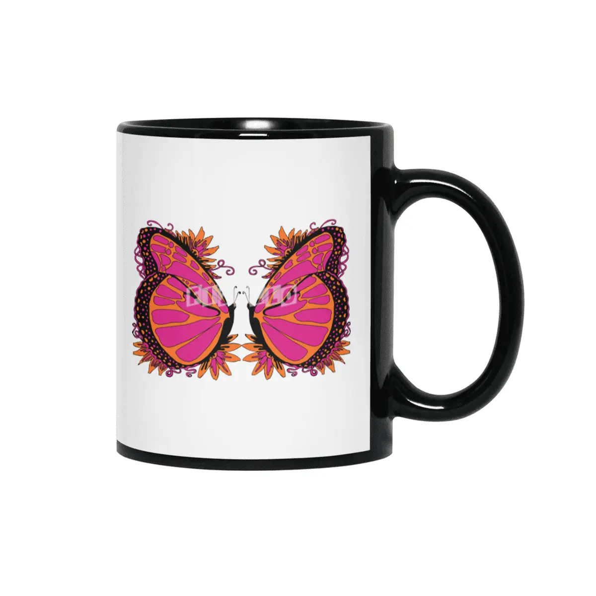 Pink and Orange Polka Dot Butterfly Siyah Kupa