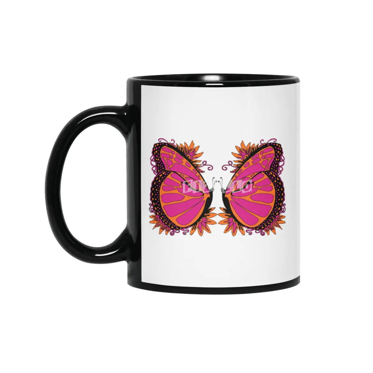 Pink and Orange Polka Dot Butterfly Siyah Kupa
