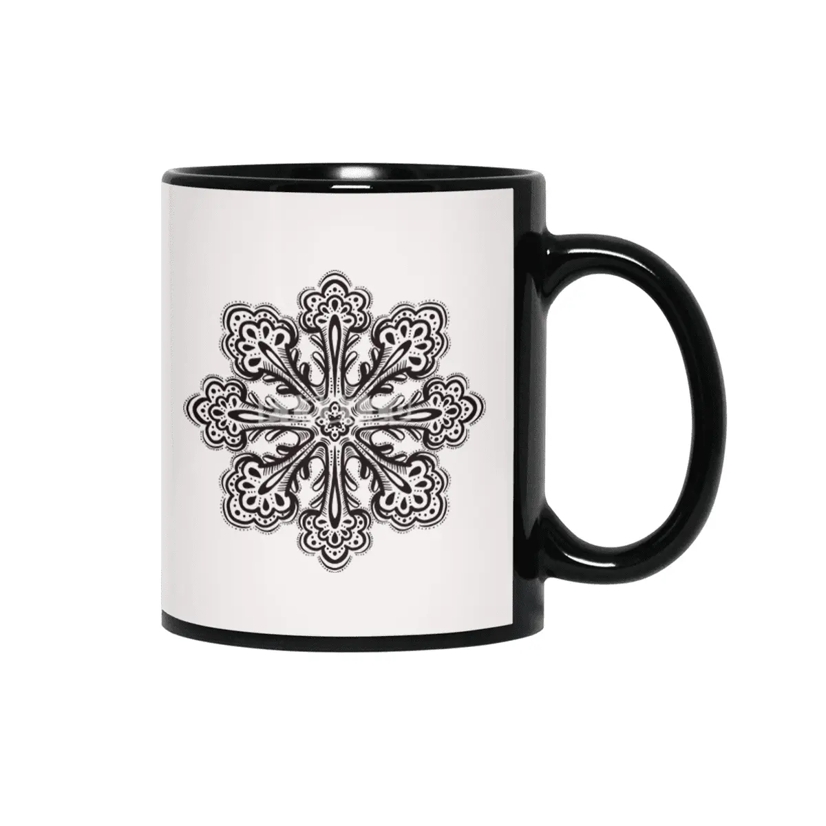 Decorative Snowflake Abstract Winter Ink Art Siyah Kupa