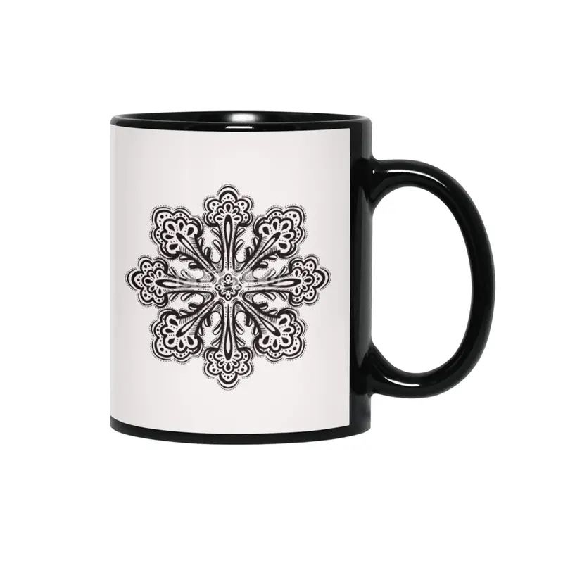 Decorative Snowflake Abstract Winter Ink Art Siyah Kupa