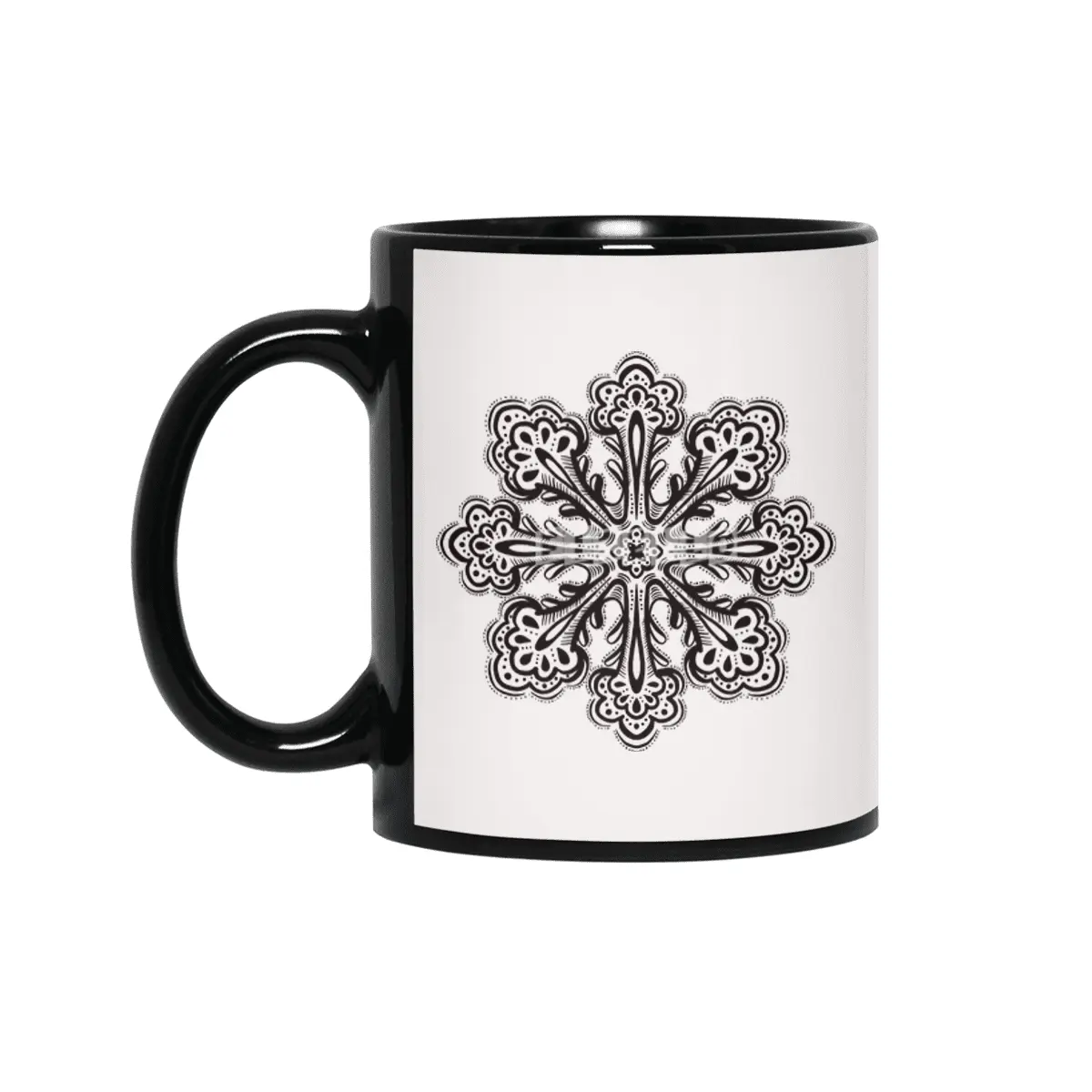 Decorative Snowflake Abstract Winter Ink Art Siyah Kupa