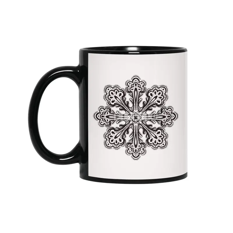 Decorative Snowflake Abstract Winter Ink Art Siyah Kupa