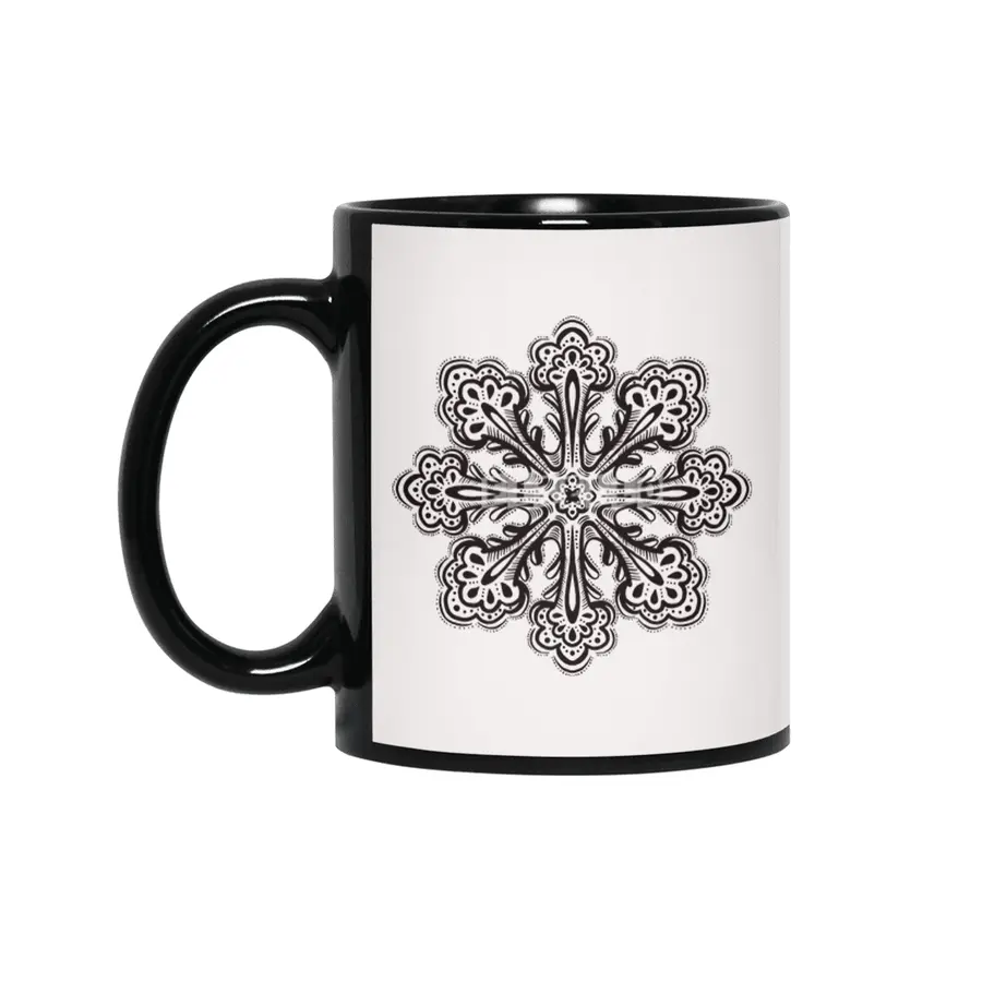 Decorative Snowflake Abstract Winter Ink Art Siyah Kupa