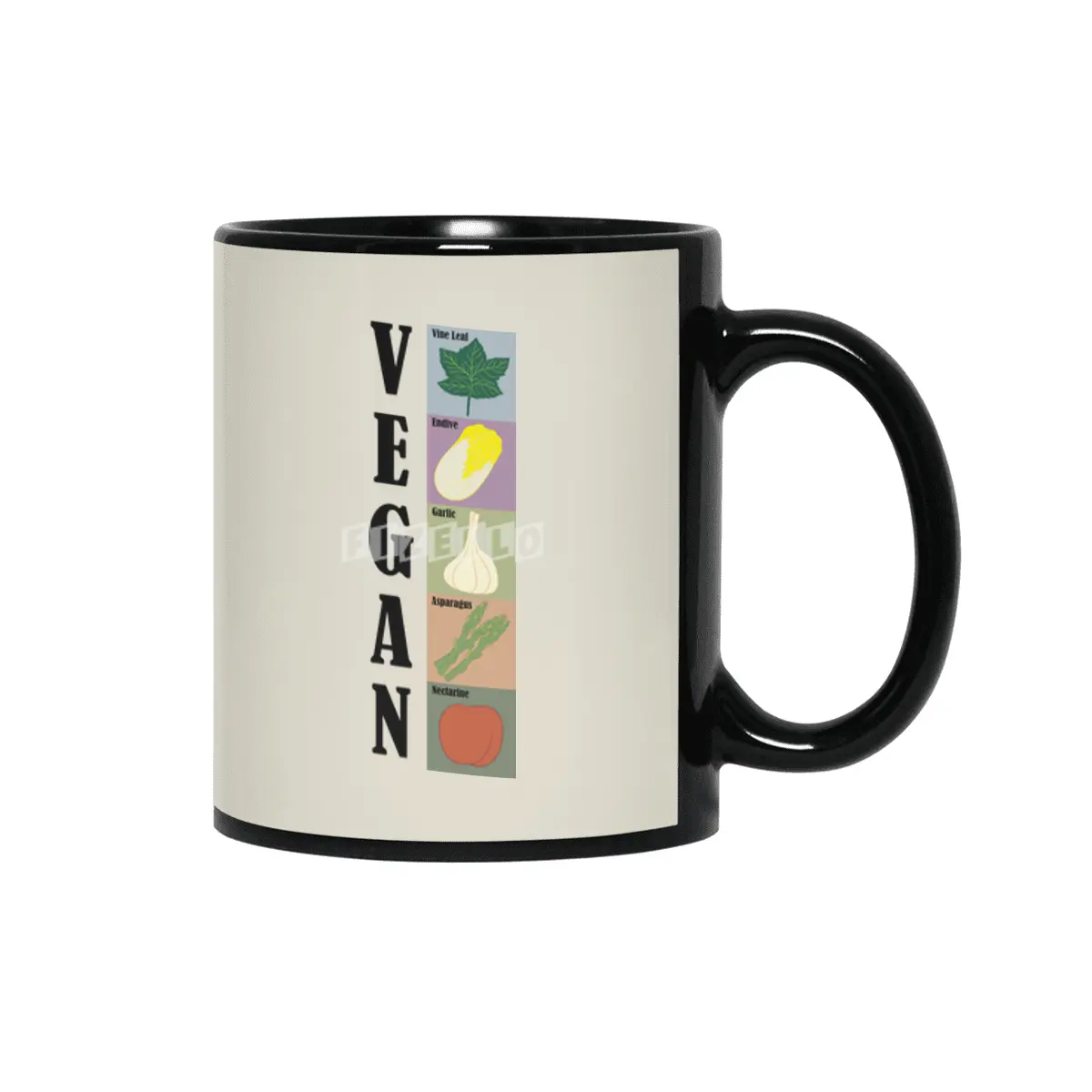 Vegan Alphabets Healthy Funny Vegetables Siyah Kupa