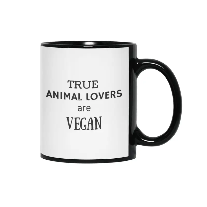 TRUE ANIMAL LOVERS ARE VEGAN Siyah Kupa