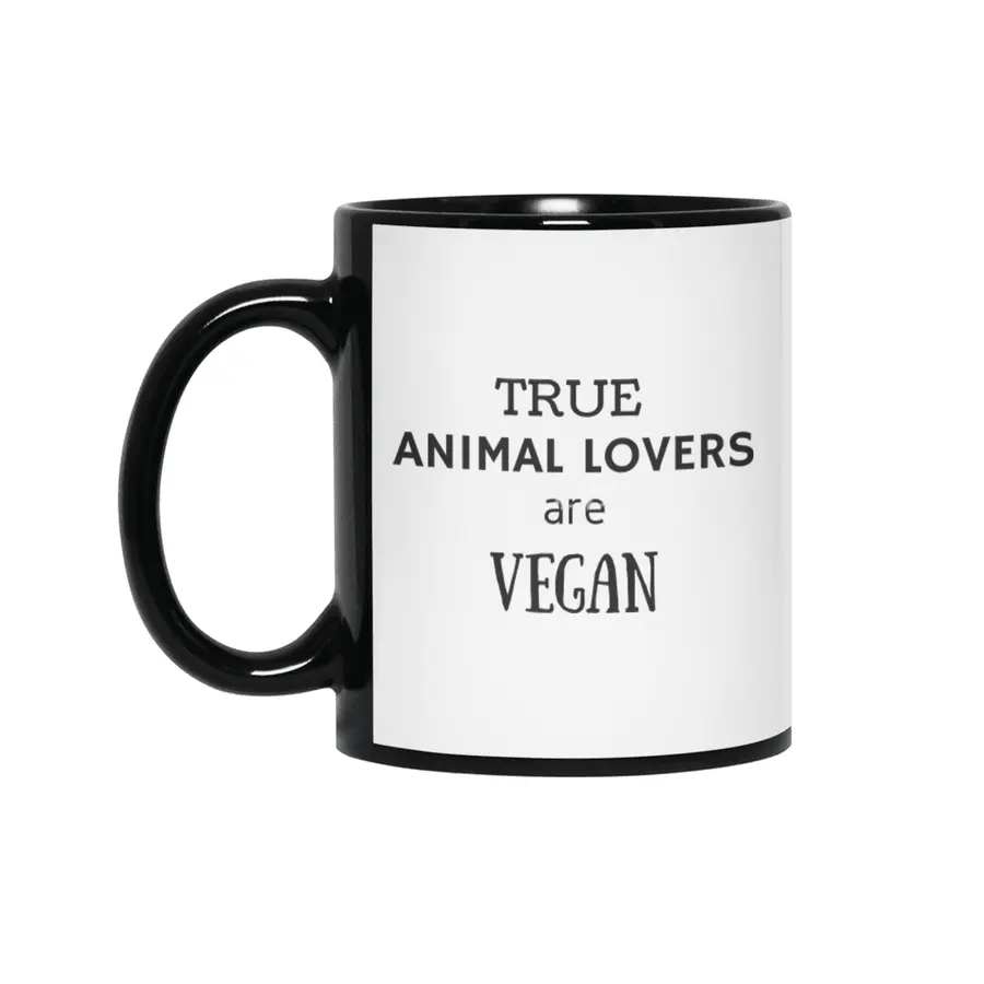 TRUE ANIMAL LOVERS ARE VEGAN Siyah Kupa