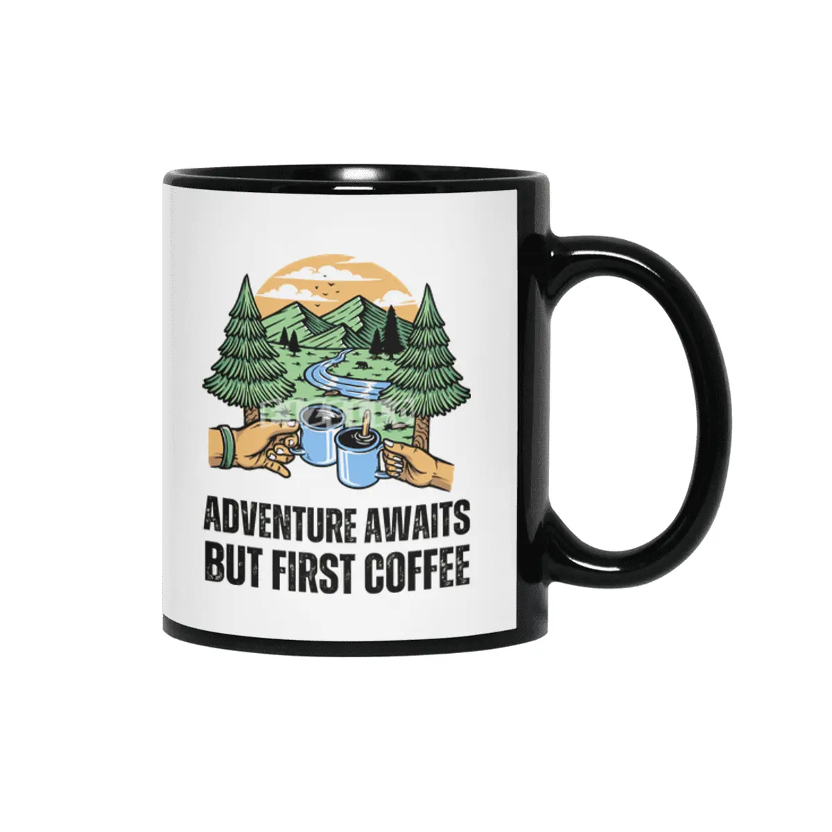 Adventure Awaits, But First Coffee Siyah Kupa