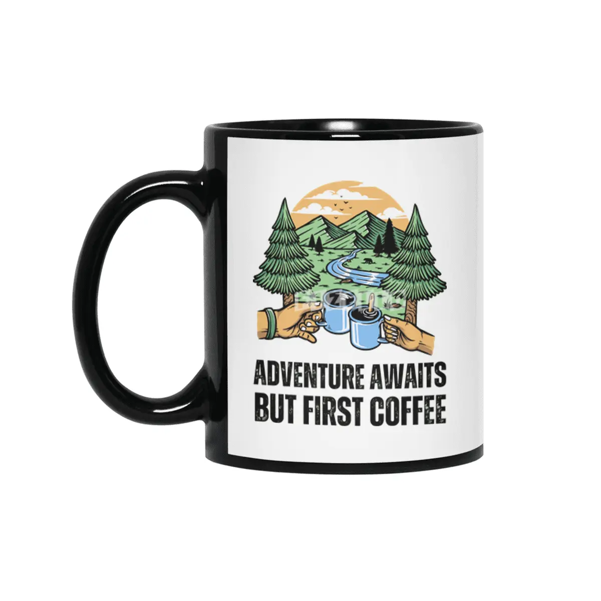 Adventure Awaits, But First Coffee Siyah Kupa