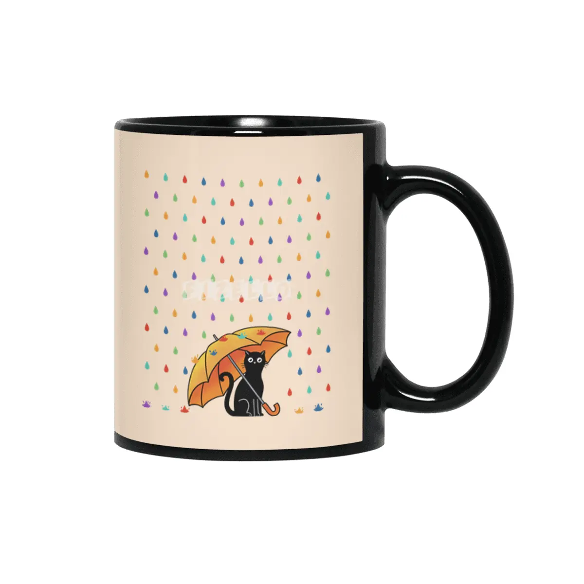 Cat and rain Siyah Kupa
