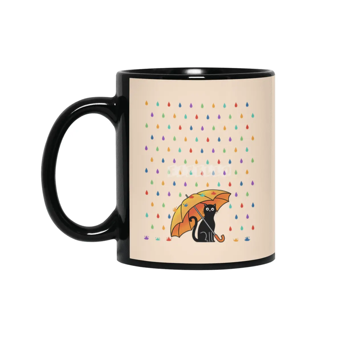 Cat and rain Siyah Kupa