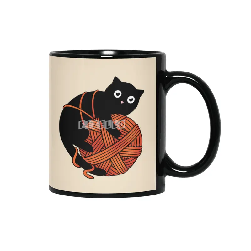 Cat and yarn ball Siyah Kupa