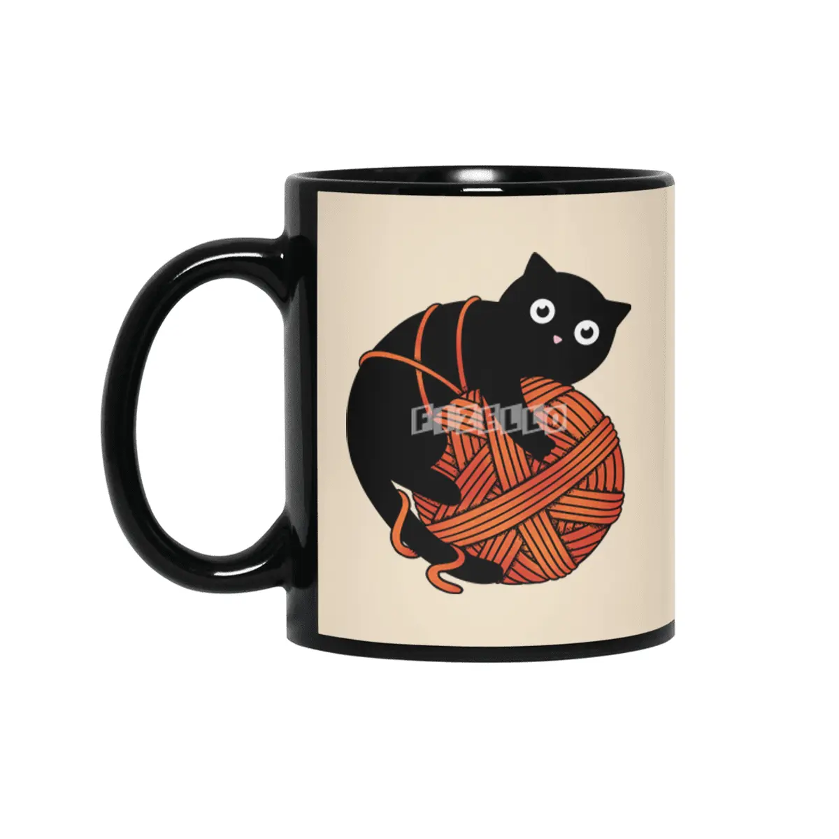 Cat and yarn ball Siyah Kupa