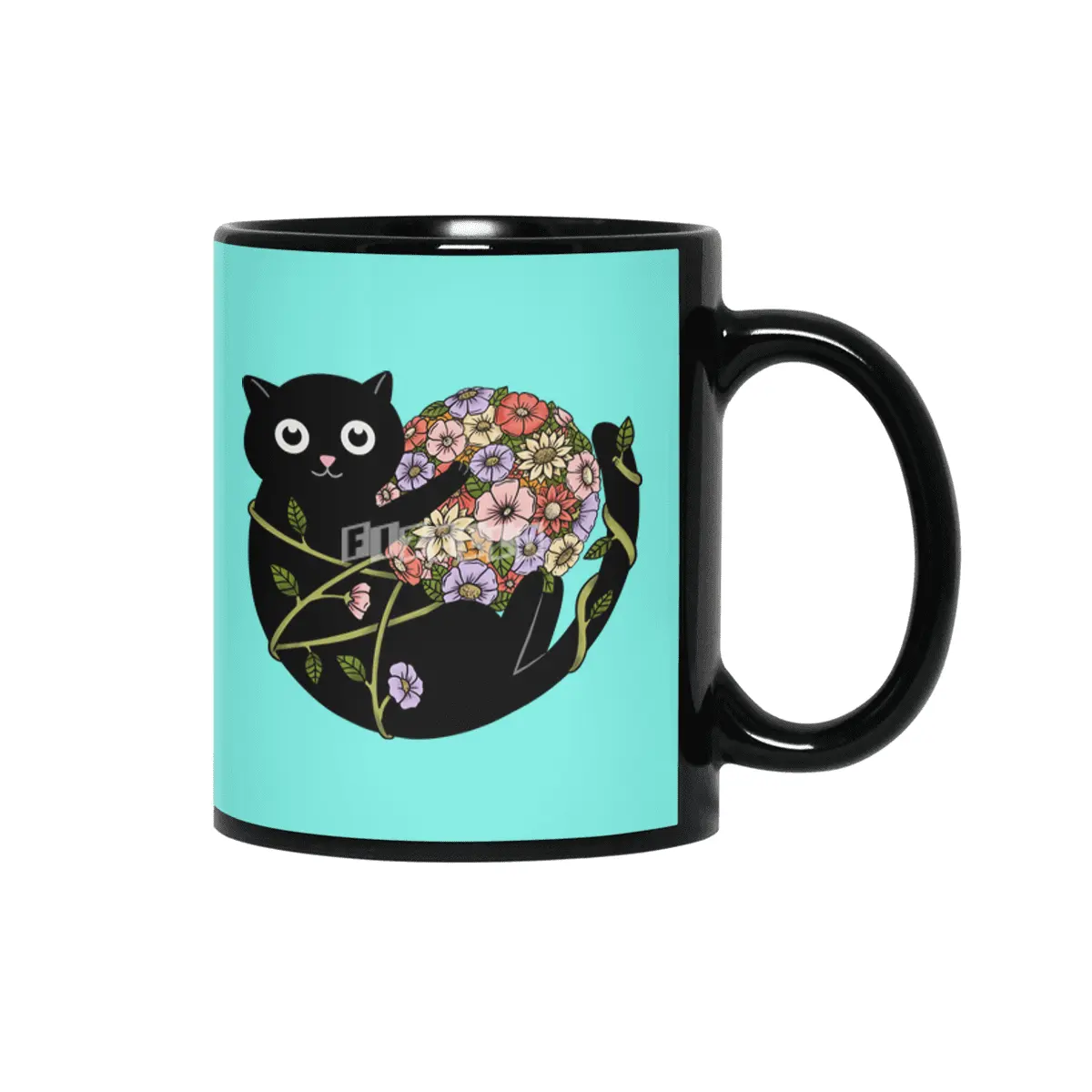Cat flowers ball Siyah Kupa