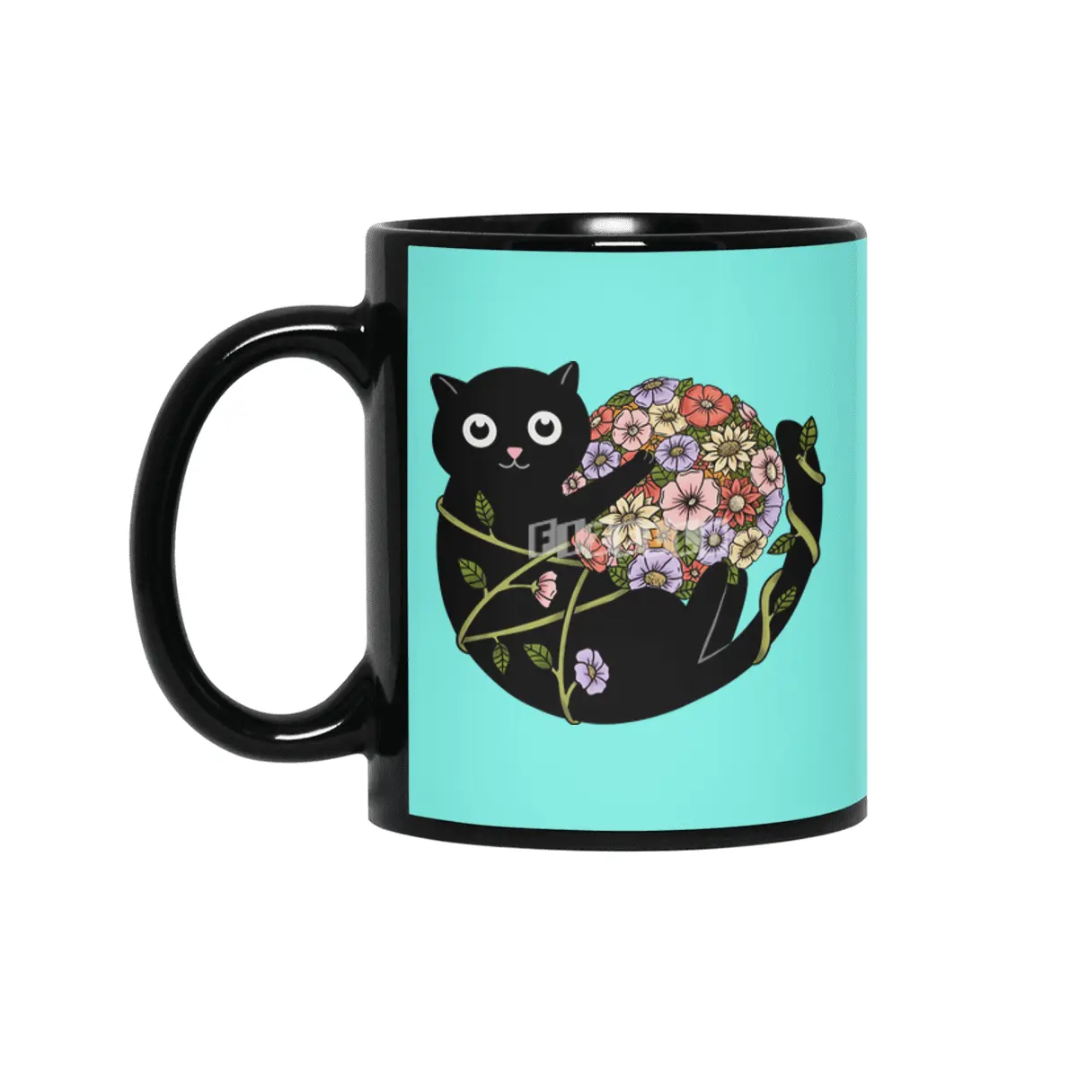 Cat flowers ball Siyah Kupa