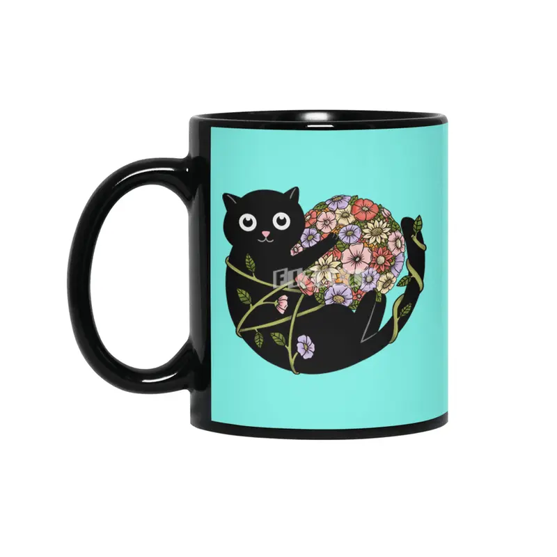 Cat flowers ball Siyah Kupa