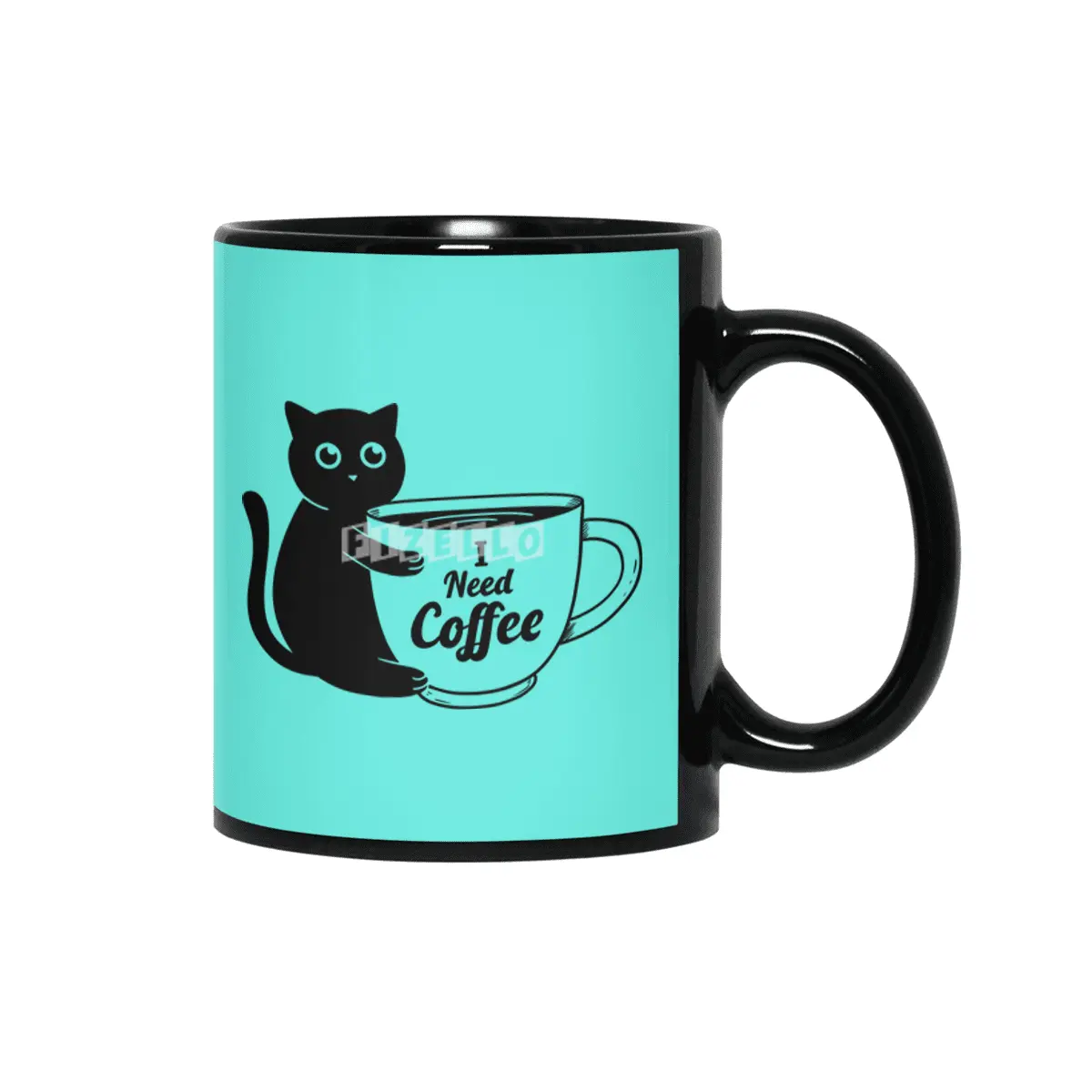 Cat I need Coffee Siyah Kupa