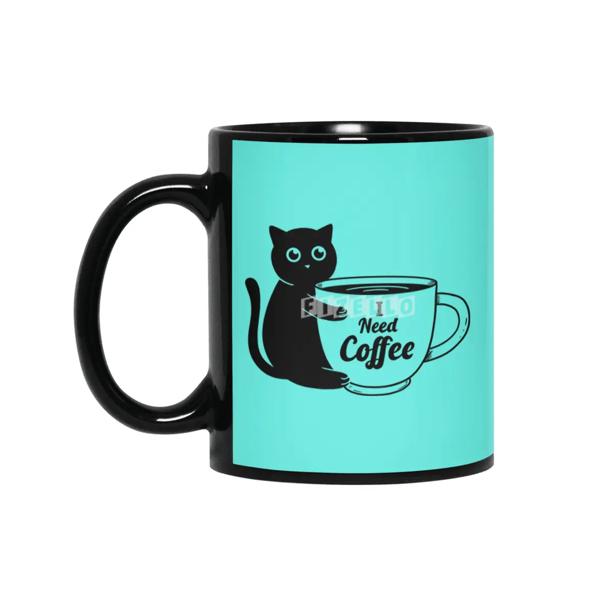 Cat I need Coffee Siyah Kupa