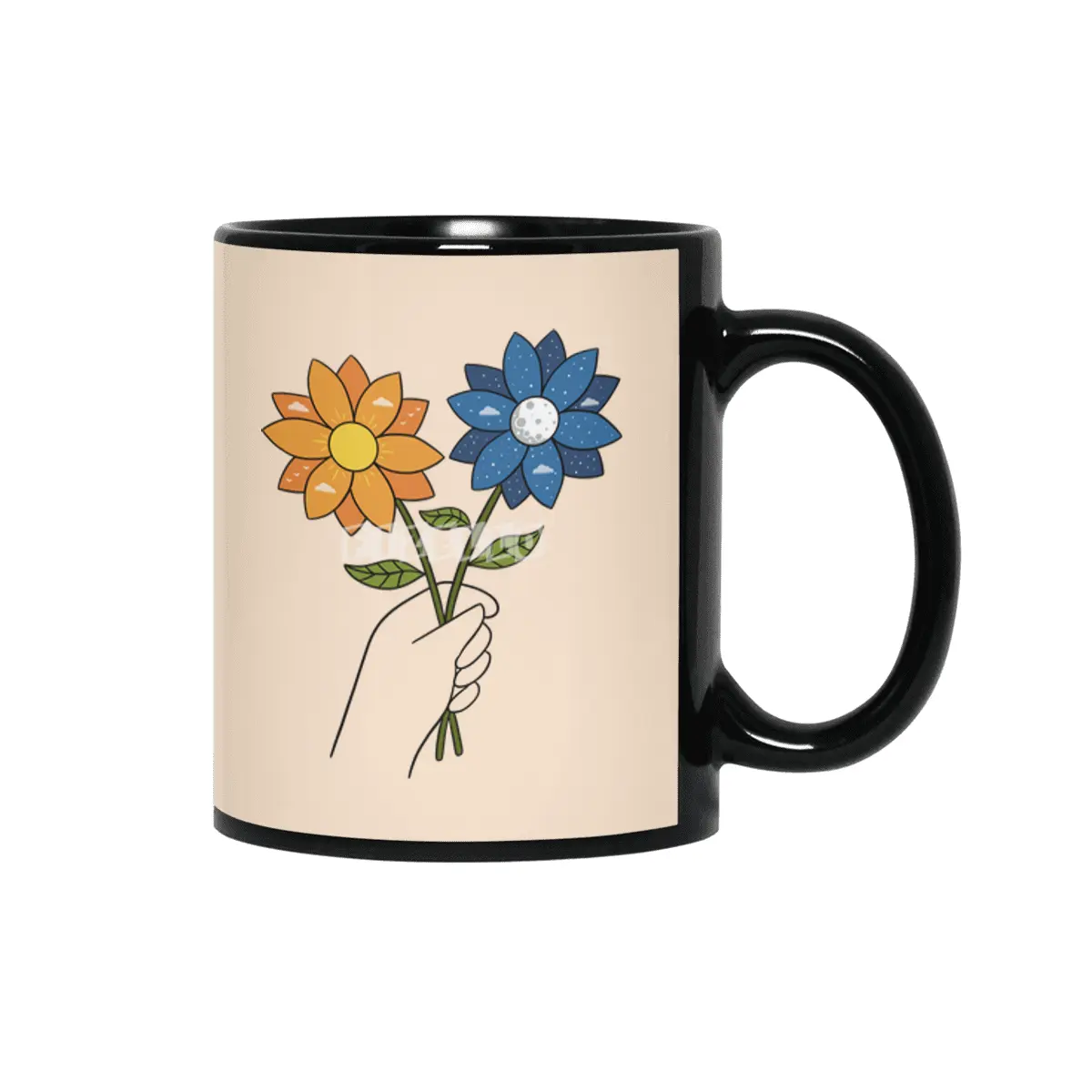 Flowers day and night Siyah Kupa