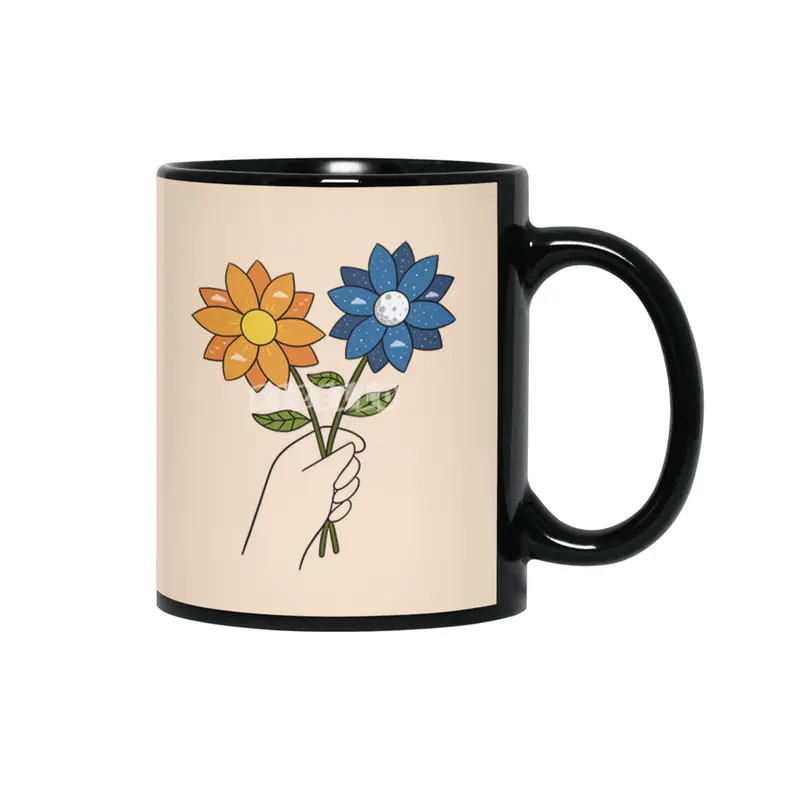 Flowers day and night Siyah Kupa