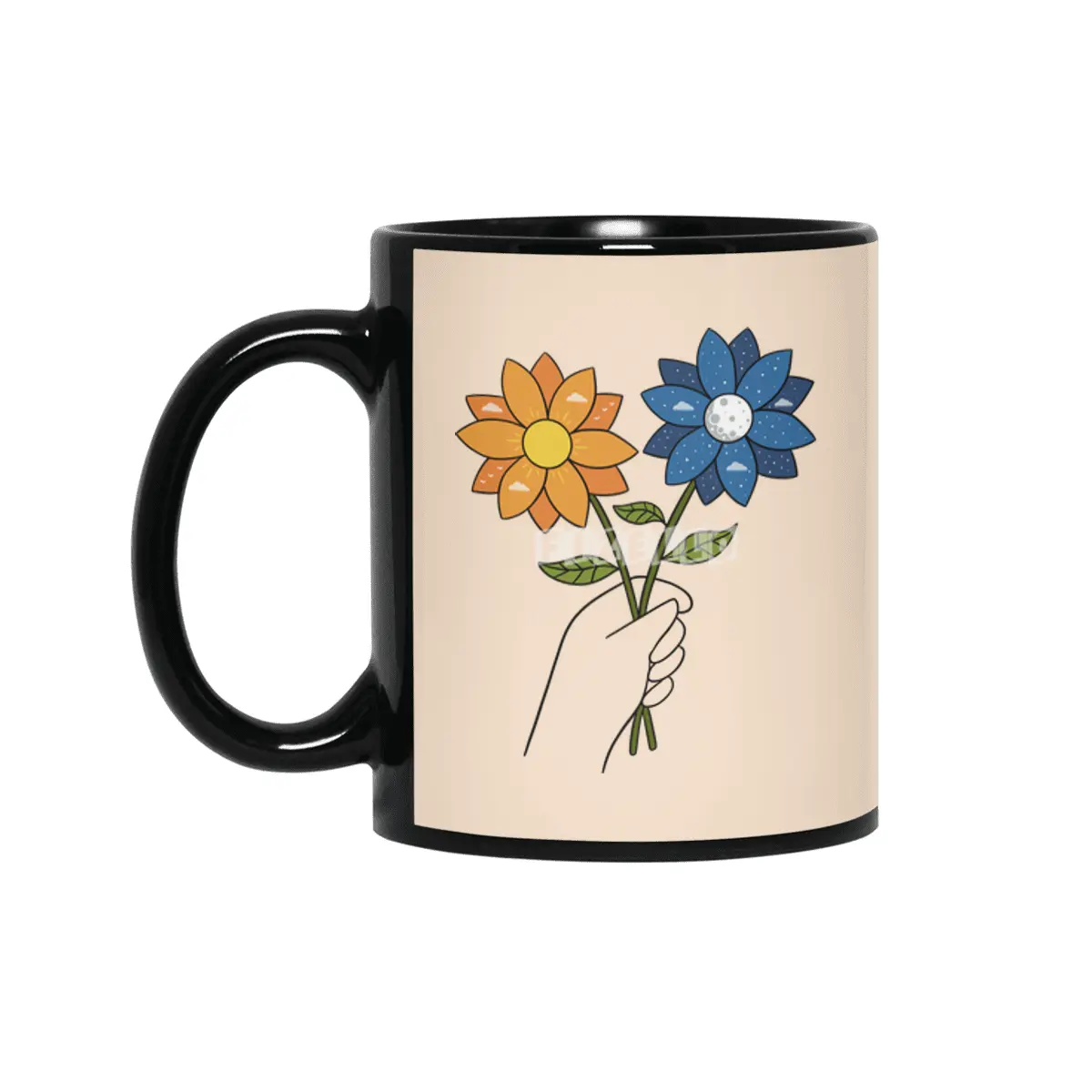Flowers day and night Siyah Kupa