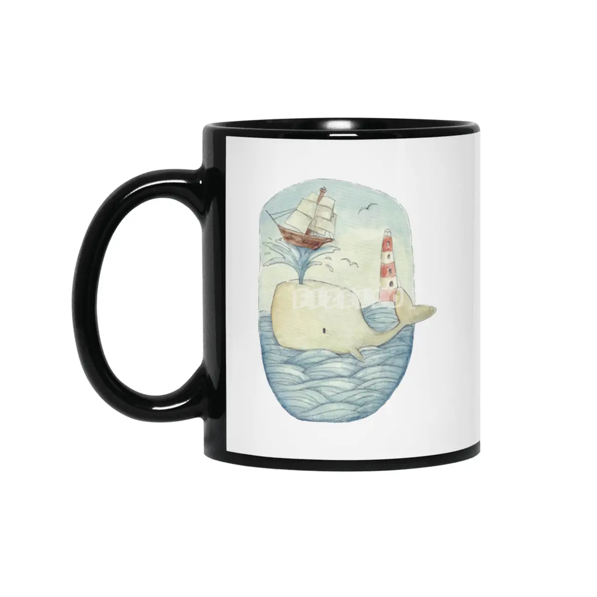 Cute Whale in the Sea Siyah Kupa