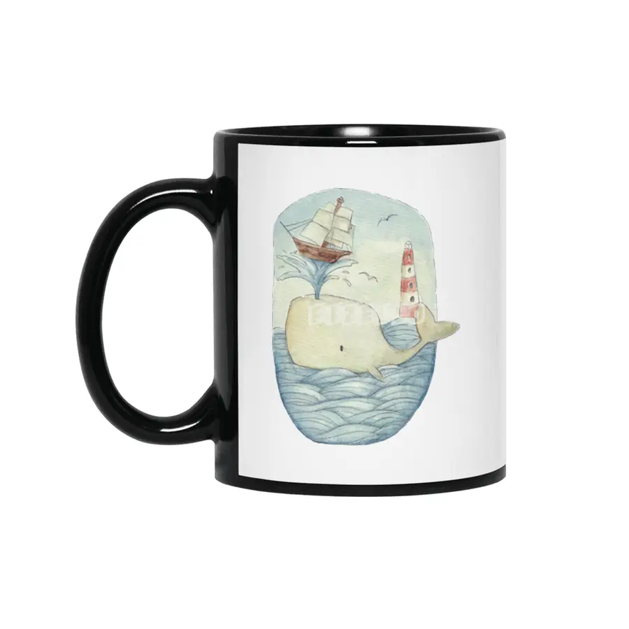 Cute Whale in the Sea Siyah Kupa
