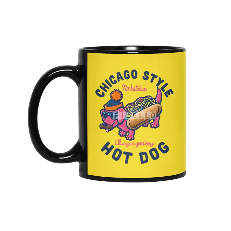 Da Chicago Dog With Text Siyah Kupa