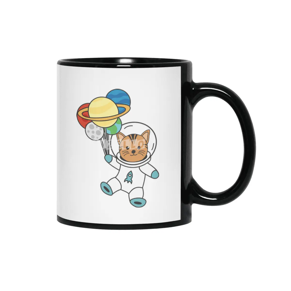 Astronaut Cat Planet Earth Mars Kitten Siyah Kupa