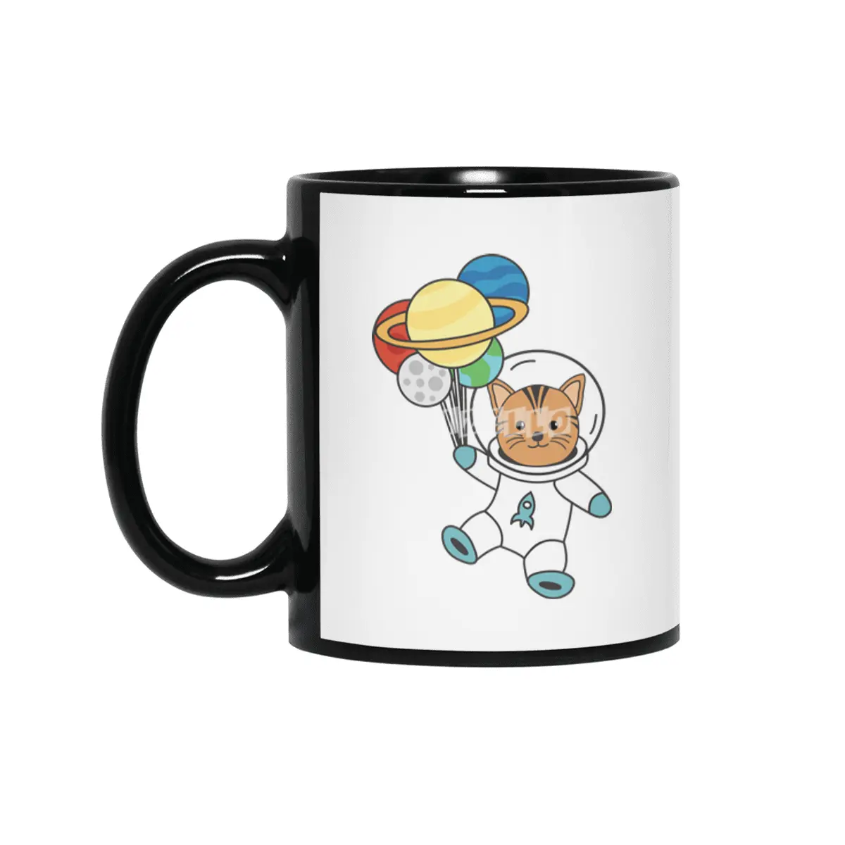 Astronaut Cat Planet Earth Mars Kitten Siyah Kupa