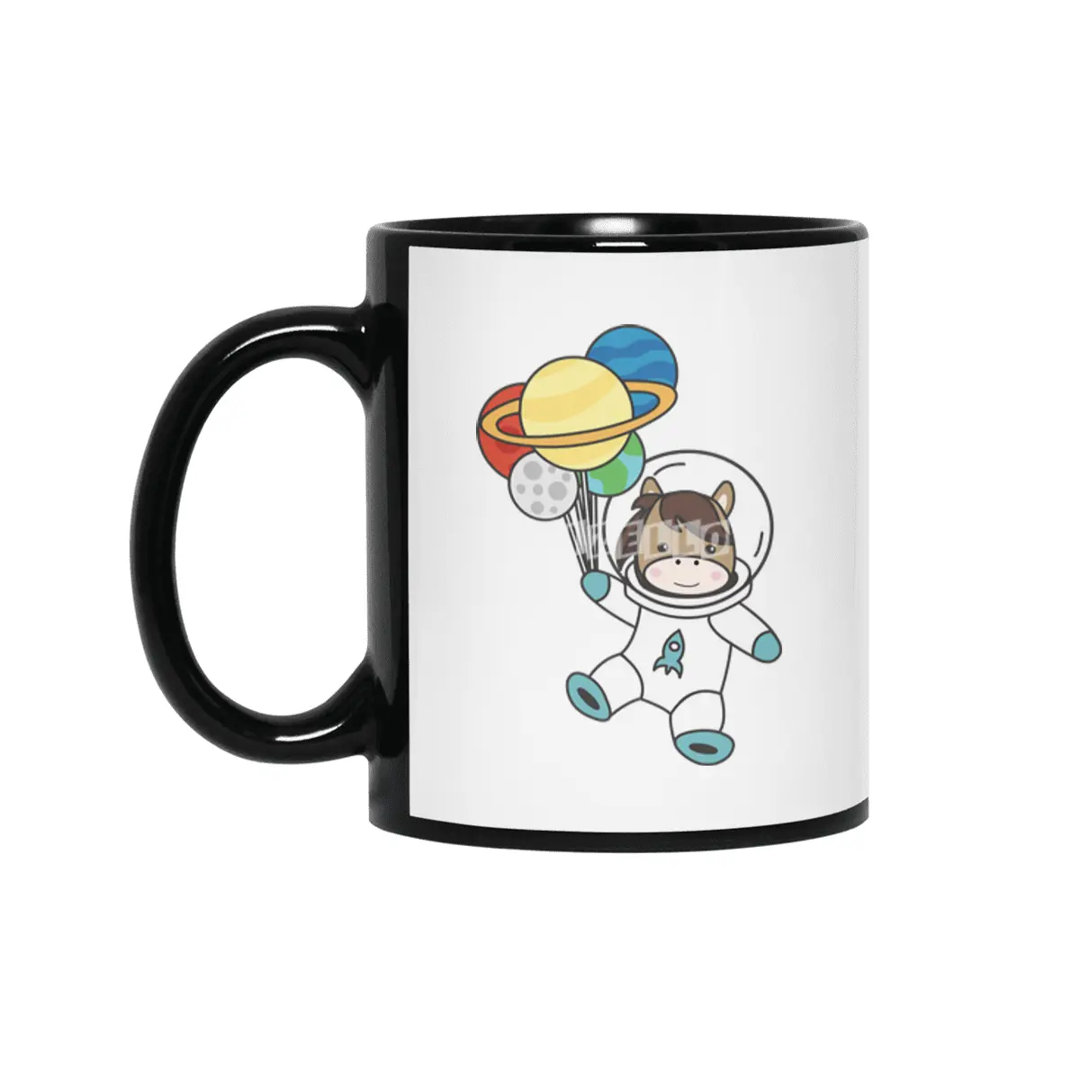 Astronaut Horse Ponny Planet Earth Mars Siyah Kupa