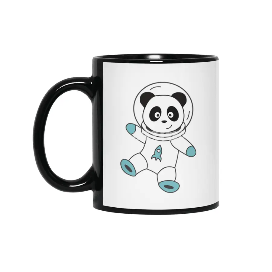 Astronauts Pandas Planet Earth Space Siyah Kupa