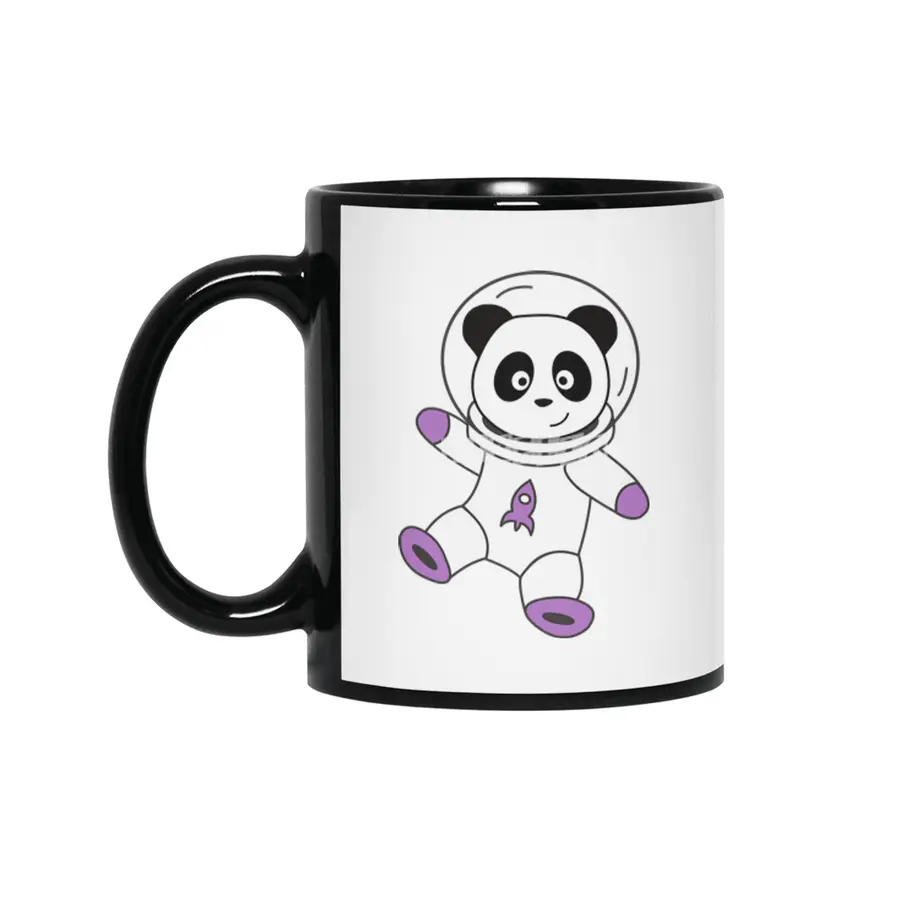 Astronauts Pandas Planet Earth Space Siyah Kupa