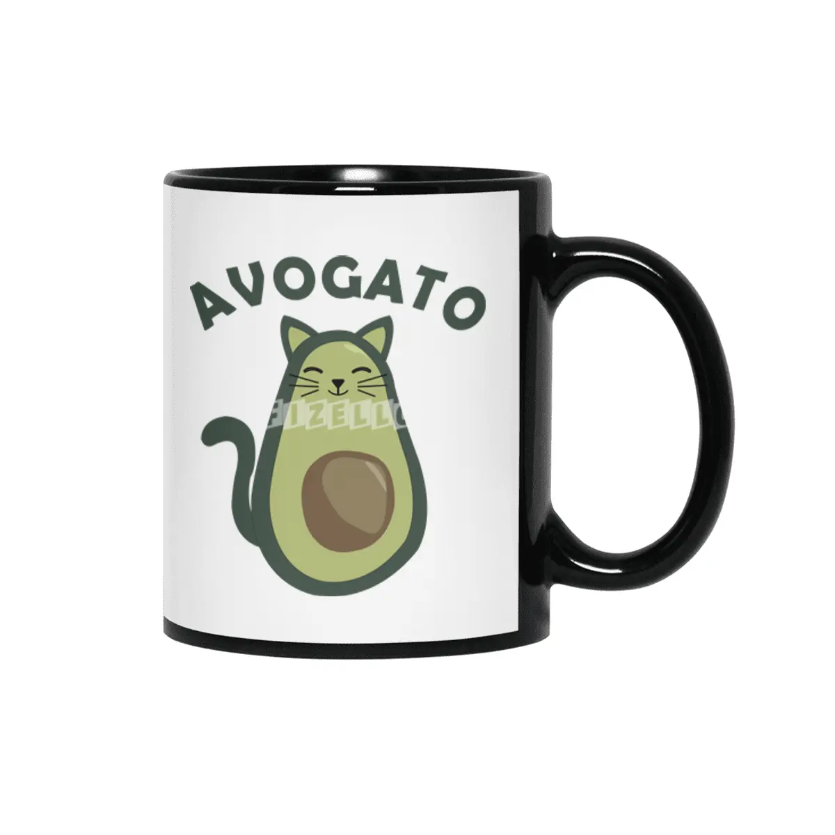 Avogato Avocado Cat Funny Food Green Siyah Kupa