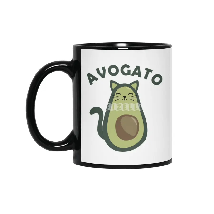 Avogato Avocado Cat Funny Food Green Siyah Kupa