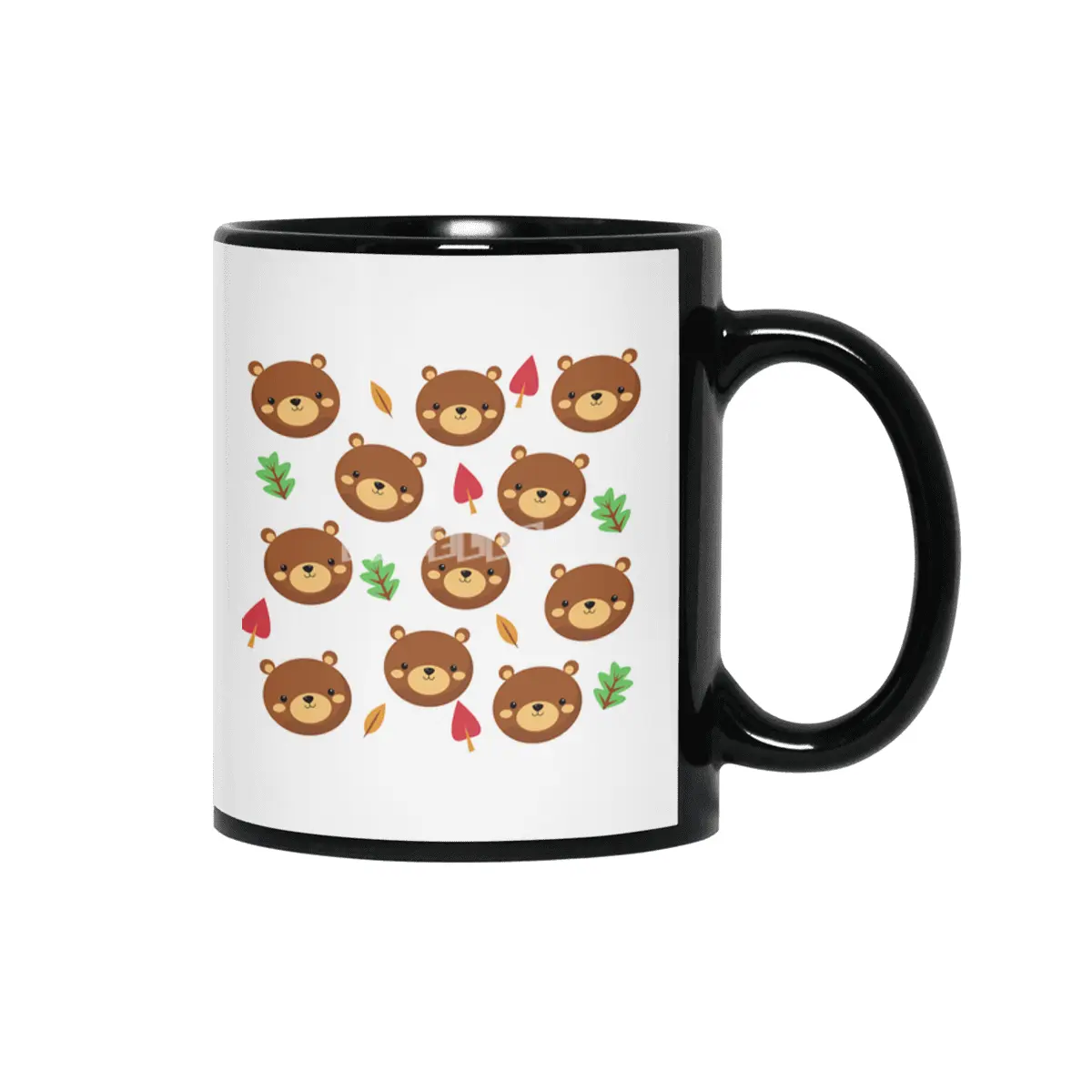 Bear Bears Pattern Leaves Cute Animals Forest Siyah Kupa