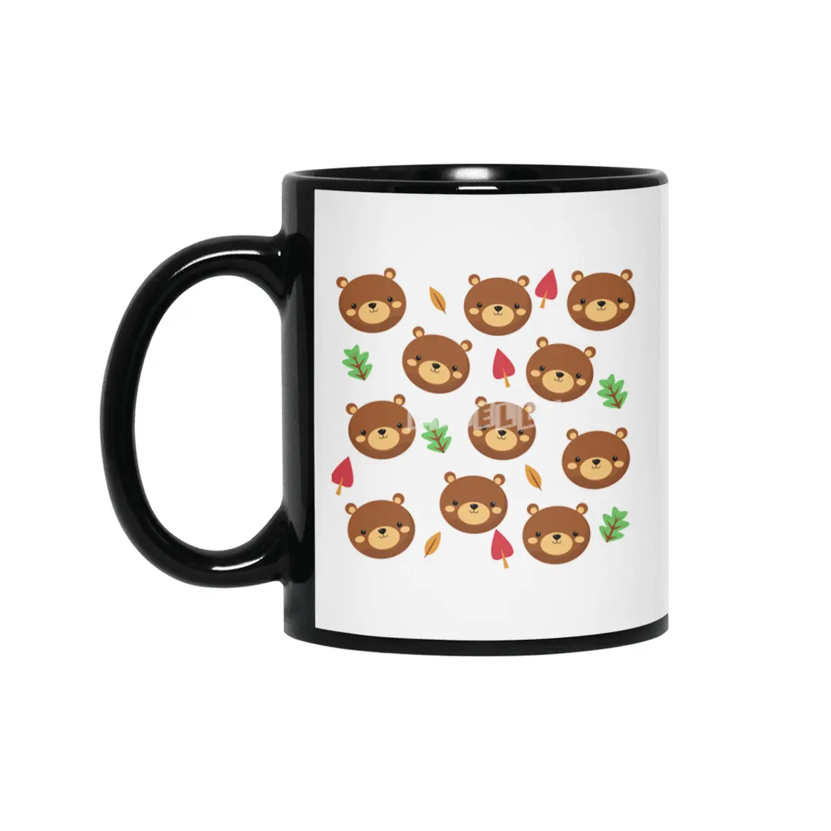 Bear Bears Pattern Leaves Cute Animals Forest Siyah Kupa