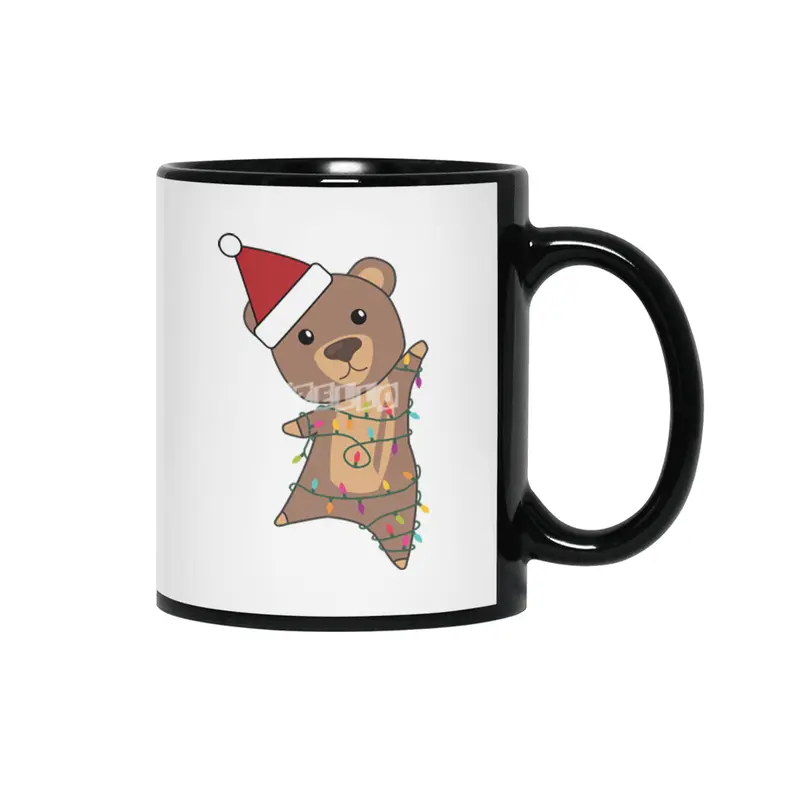 Bear Christmas Fairy Lights Cute Animals Kids Siyah Kupa