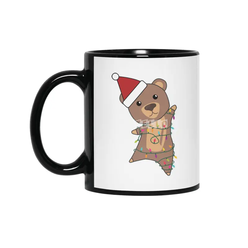 Bear Christmas Fairy Lights Cute Animals Kids Siyah Kupa