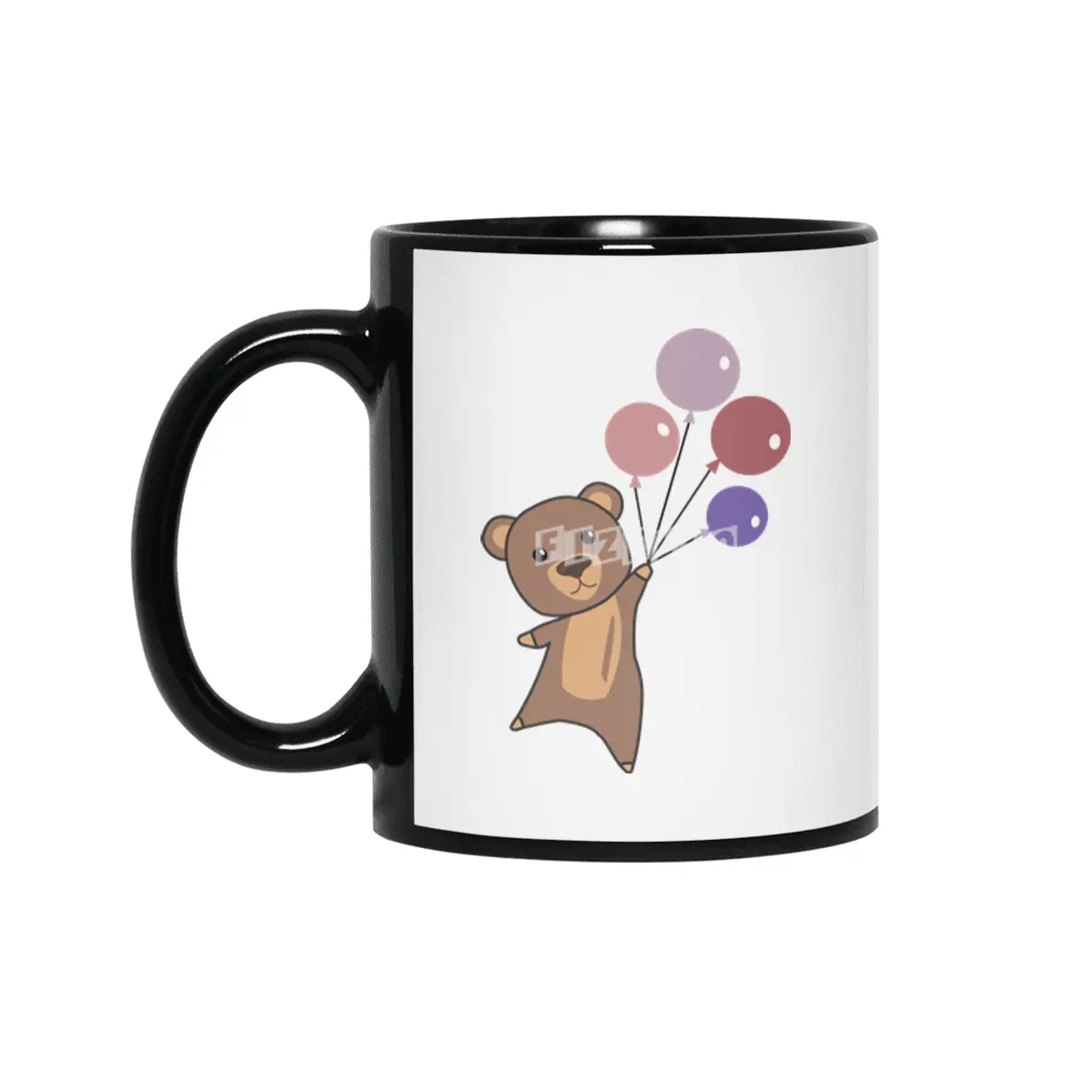 Bear Flies Up With Balloons Cute Animals Siyah Kupa