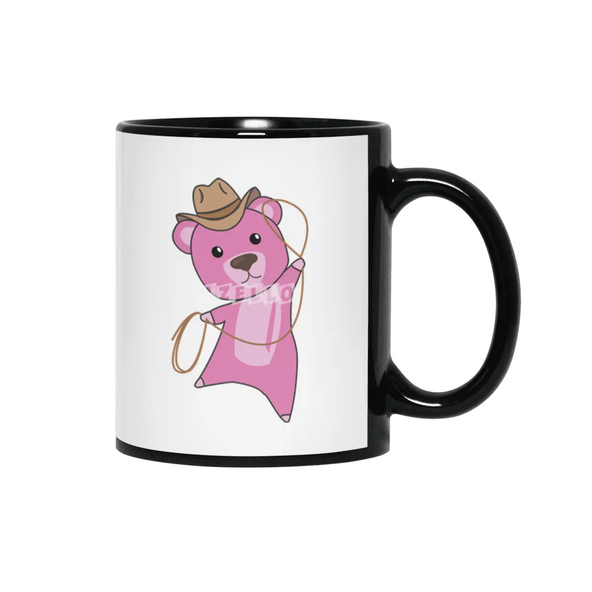 Bear Pink Cowboy Lasso Cute Animals For Kids Siyah Kupa