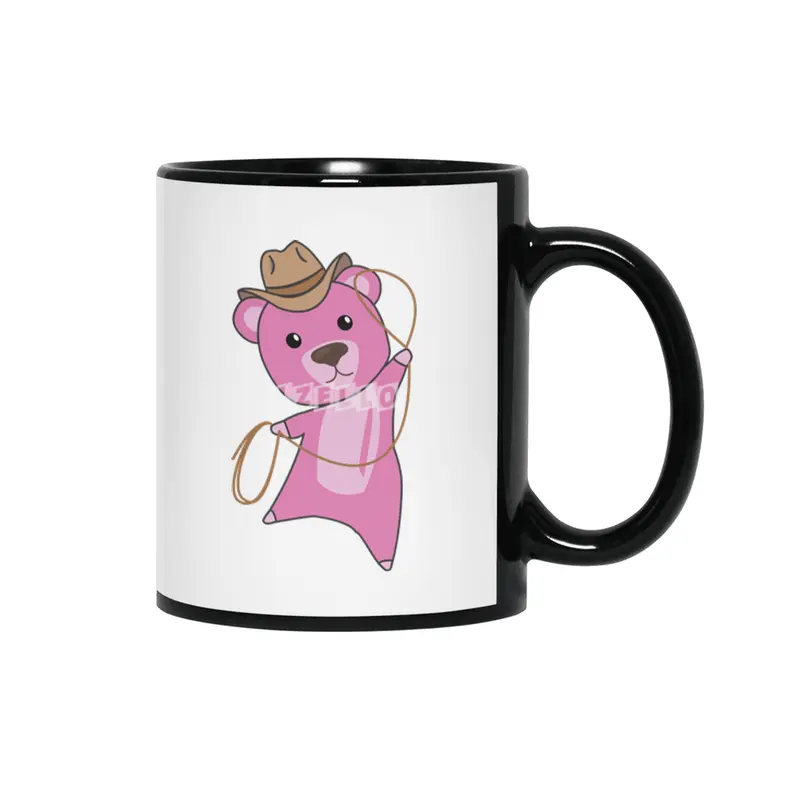 Bear Pink Cowboy Lasso Cute Animals For Kids Siyah Kupa
